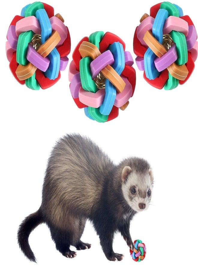 WCDJOMOP 3 Pack Bouncy Rubber Balls - Colorful Wiggle Balls with Built-in Bell for Ferret Teeth Grinding, Interactive Sound Toy, Exercise & Scratch Chew Toys for Indoor Pet Cat Dog - Image 1